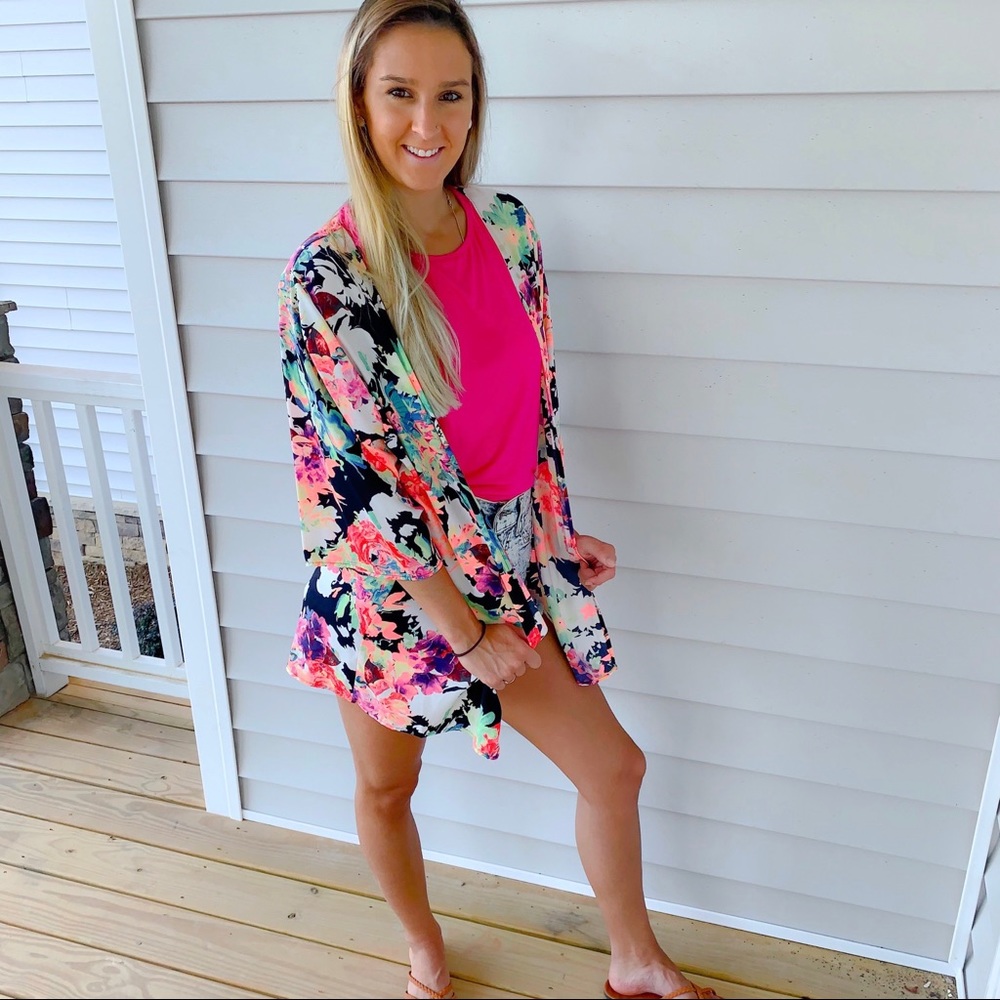 Multicolored Floral Kimono Cardigan